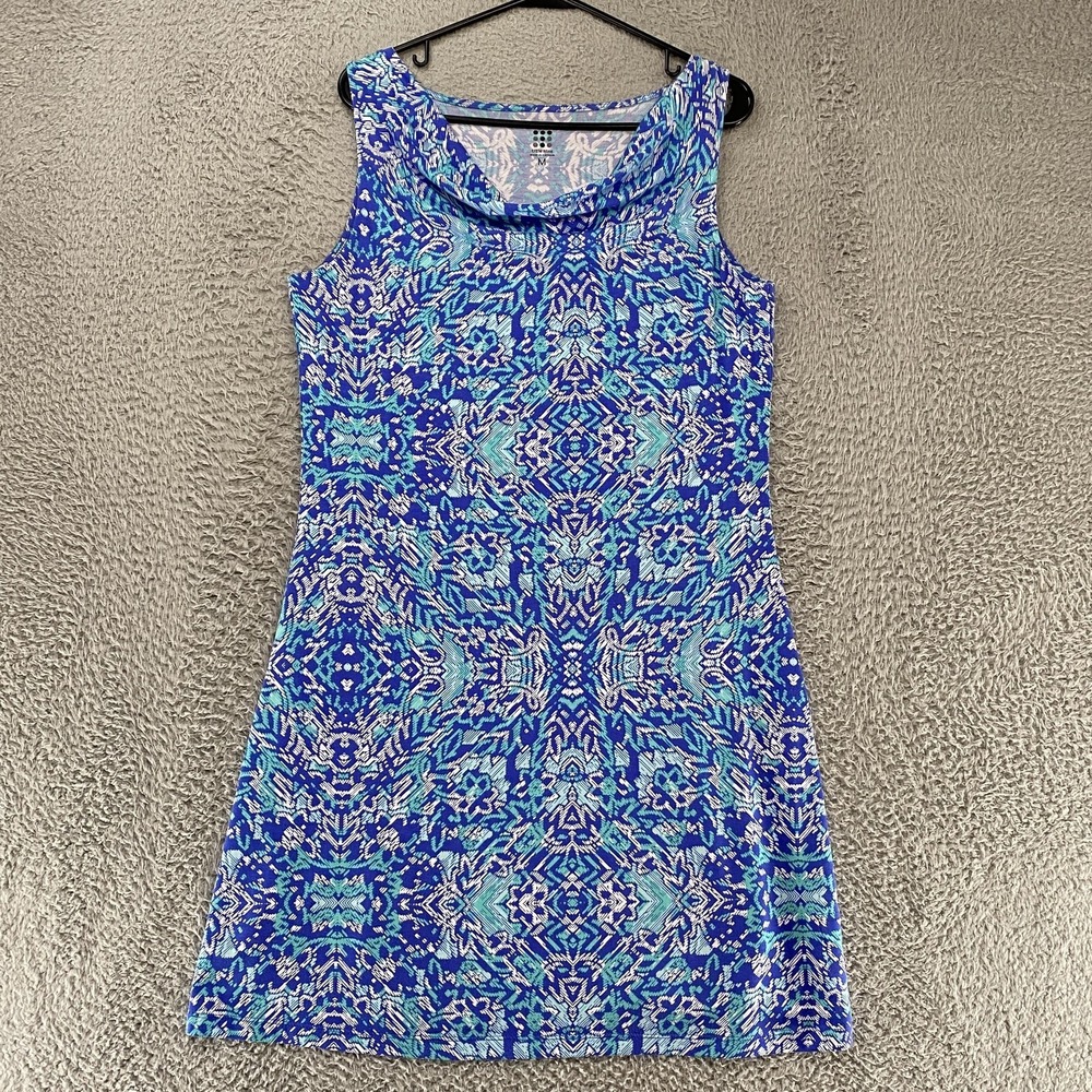Title Nine Dress Womens Medium Blue Breeze Sleeveless Drape Neck Stretch Cruise